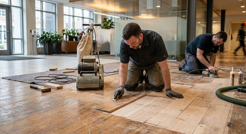 Our team working on Wood Floor Service projects in Pasadena, CA